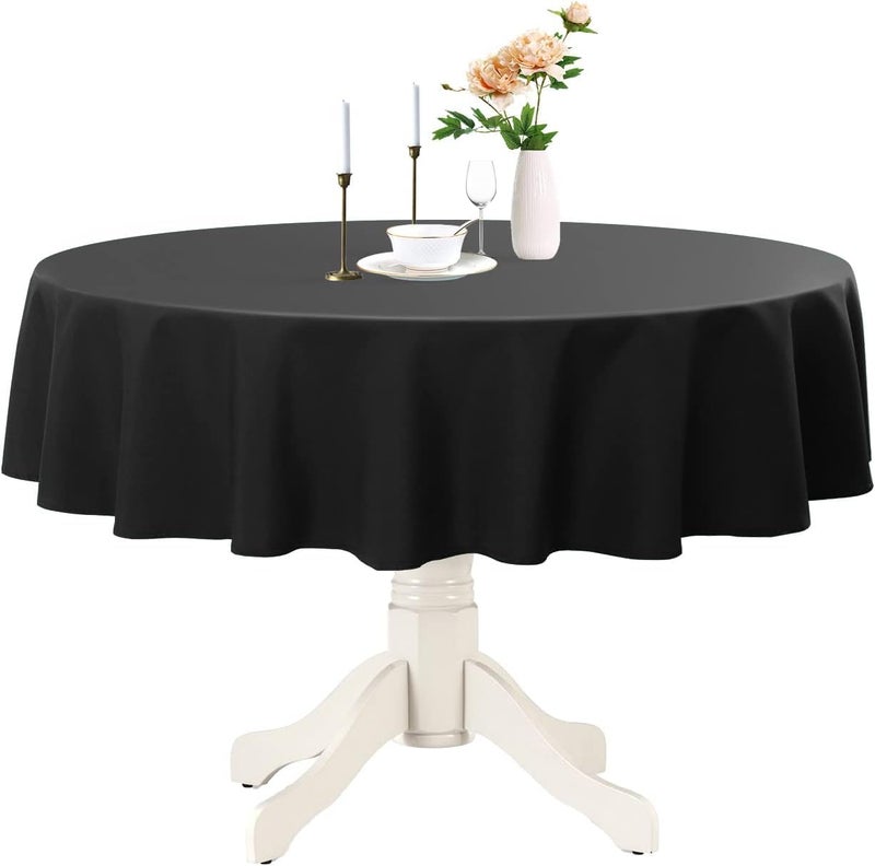 Romanstile Round Waterproof Tablecloth, Stain Resistant Washable Table Cloths Wrinkle Free Polyester Table Covers for Kitchen Dining Party Wedding Indoor and Outdoor - Black, 108 Inch - Image 1